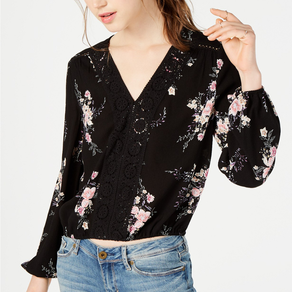 American Rag Juniors Printed Crochet-Trimm Black